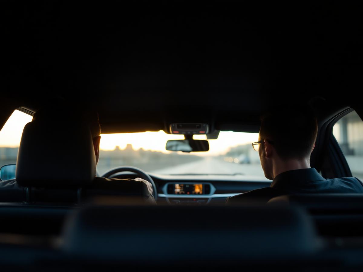 Chauffeur professionnel conduisant un client d'affaires